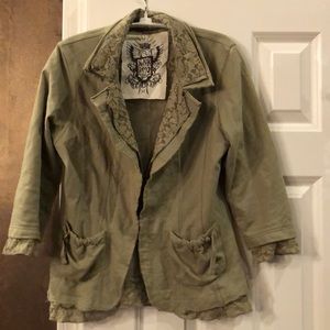 Nick and Mo Vintage Green Blazer with Lace Trim